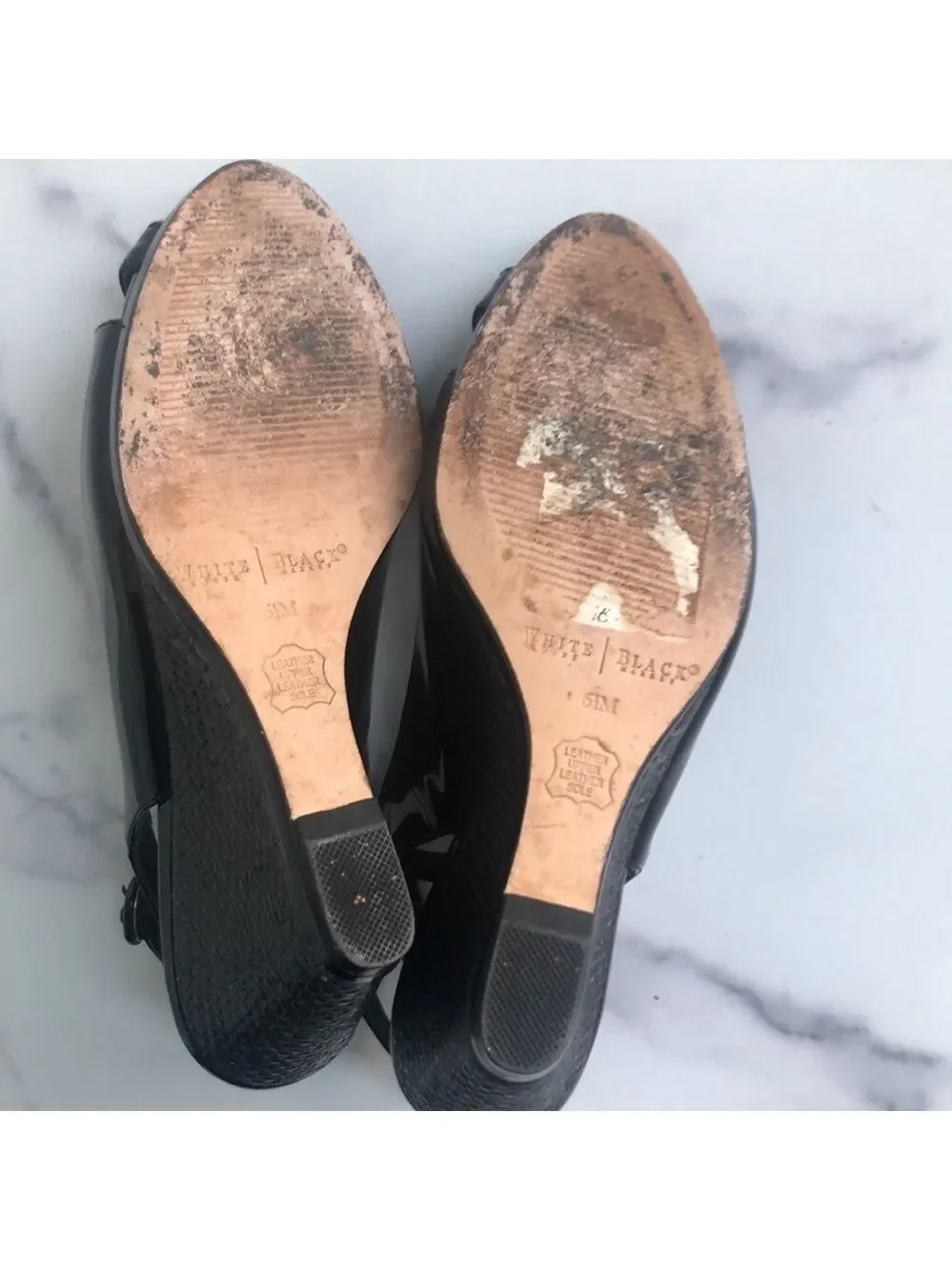 White House Black Market Wedge Karen Black Patent Leather Sandals Size 6.5m